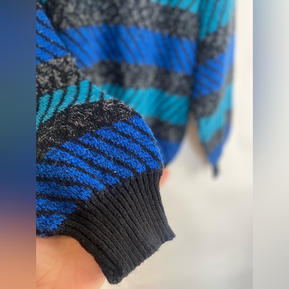Pronto Uomo Geometric Soft Wool Blend Striped Sweater Blue Men’s Medium Italy‎ - Picture 11 of 13
